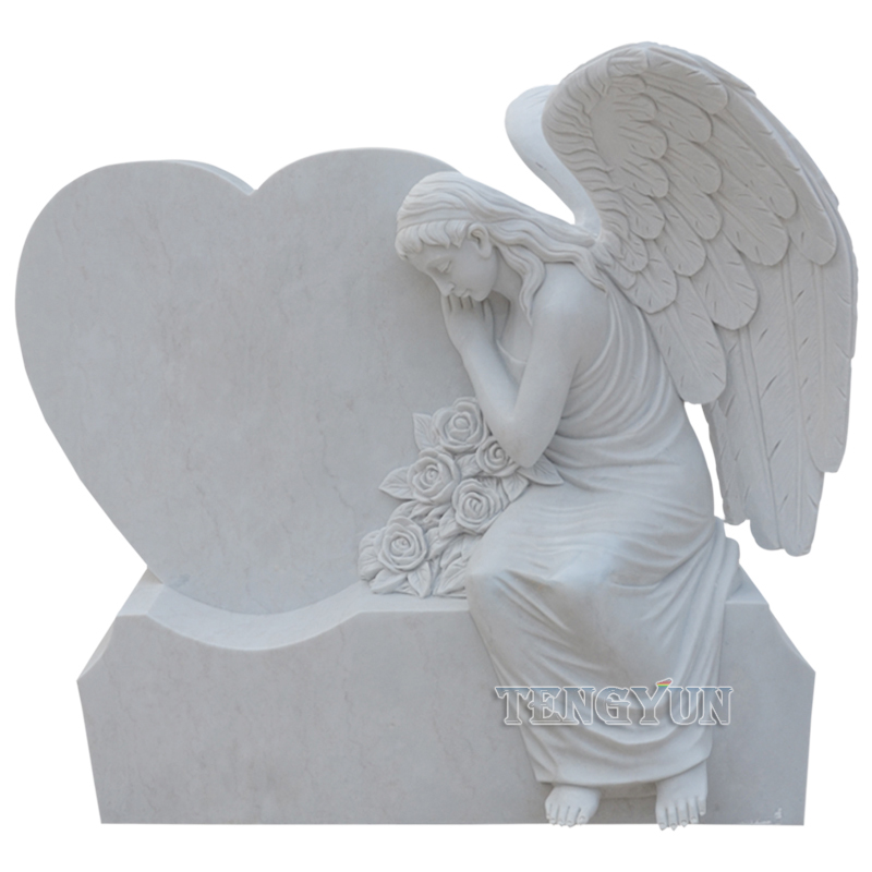 natural white marble sad angel statue heart tombstone sculpture (2)