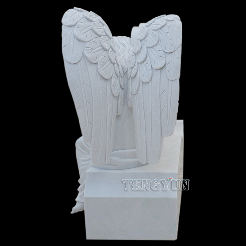 natural white marble sad angel statue heart tombstone sculpture (3)