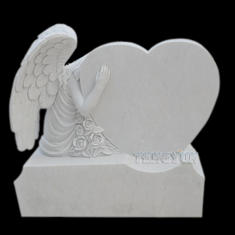 natural white marble sad angel statue heart tombstone sculpture (4)