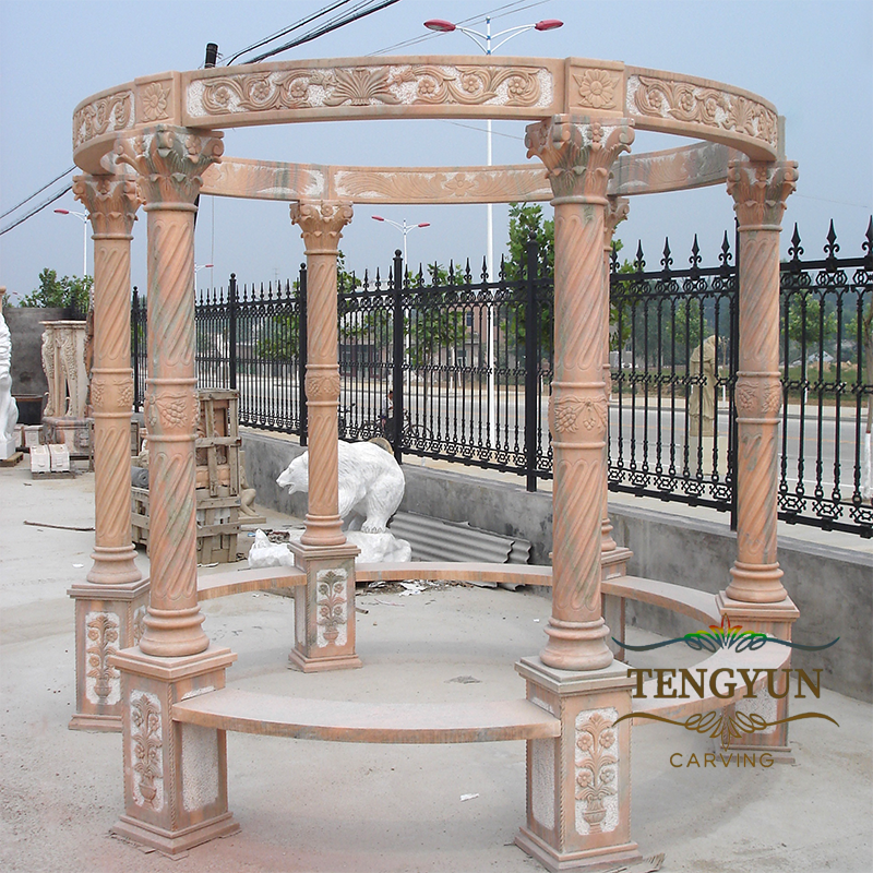 sunset red marble gazebo with six columns (1)