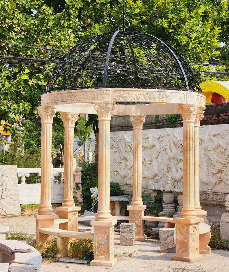 sunset red marble gazebo with six columns (2)