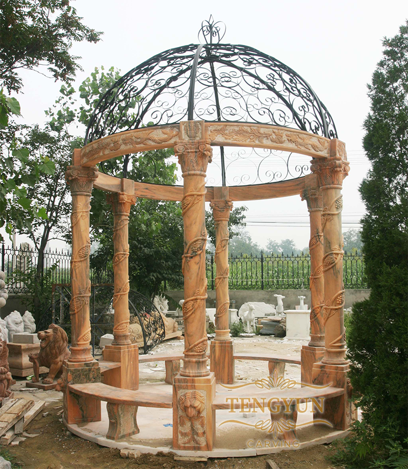 sunset red marble gazebo with six columns (3)