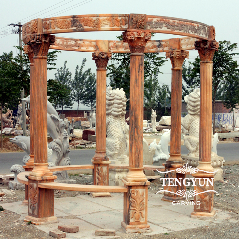 sunset red marble gazebo with six columns (4)