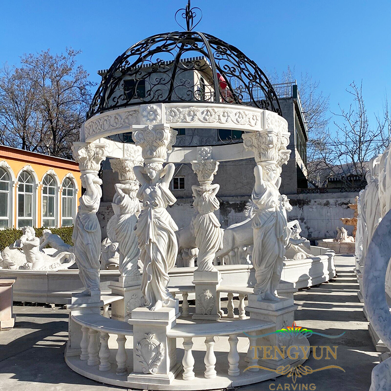 white marble female statues marble pavilion with dome roof (1)