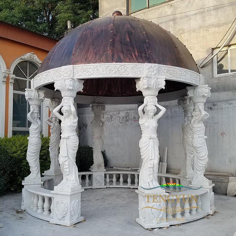 white marble female statues marble pavilion with dome roof (3)