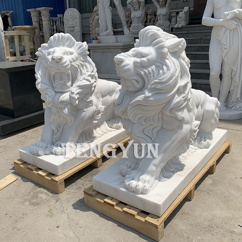white marble lion sculptures (2)