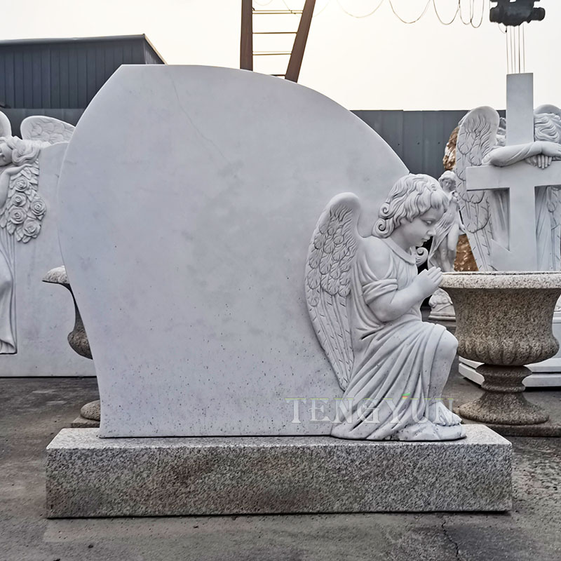 white marble praying cherub statue headstone (2)